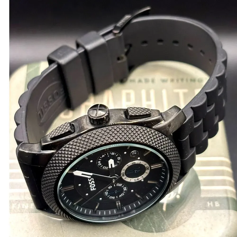 Fossil FS4487 Machine Chronograph Men’s Gunmetal Black Silicone Strap Watch